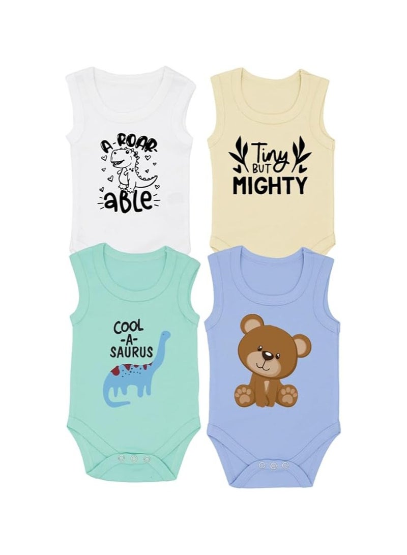 Sleeveless Baby Romper Set for Boys - Pack of 4 Soft Cotton Rompers - Cute Outfits for Newborns and Toddlers with Snap Closure - Gift for Baby Boys