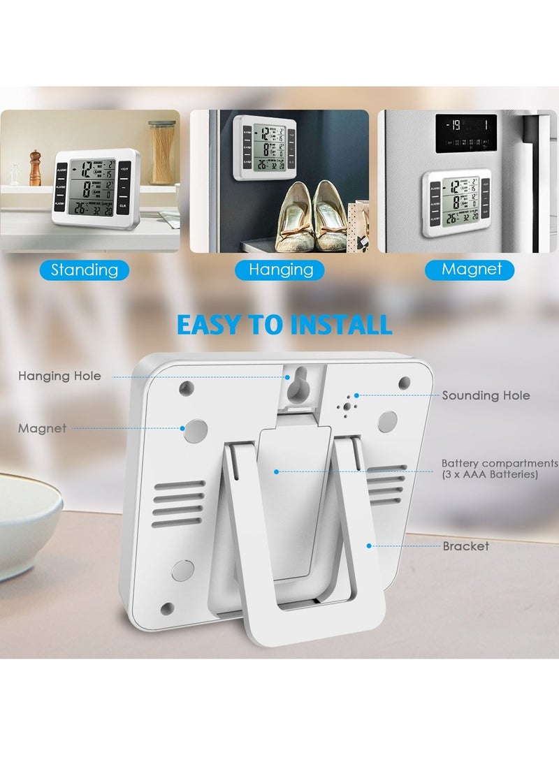 Wireless Refrigerator Thermometer for Indoor and Outdoor Use, Temperature Monitor with Audible Alarm for Kitchen and Freezer