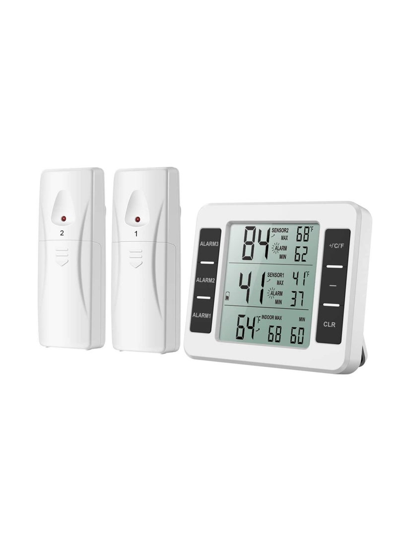 Wireless Refrigerator Thermometer for Indoor and Outdoor Use, Temperature Monitor with Audible Alarm for Kitchen and Freezer