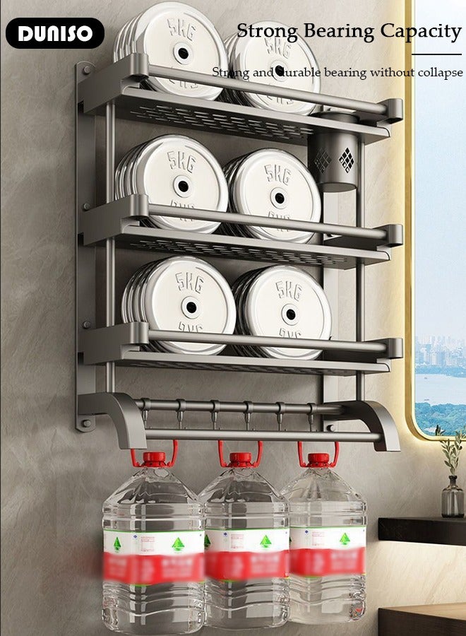 2 Tier Bathroom Shelf with Towel Bars, Bathroom Storage Shelves with Hollow Cup, Towel Rack and Hanging Rod, Adjustable Wall Mounted Shelf Rack Over Toilet for Bathroom and Home Organization