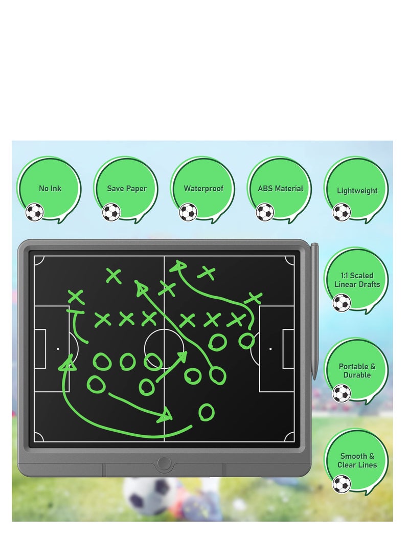 15-Inch LCD Soccer Coaching Board, Digital Tactical Strategy Marker with Stylus Pen for Sports Training, Game Planning, Education, Perfect Gift for Coaches.