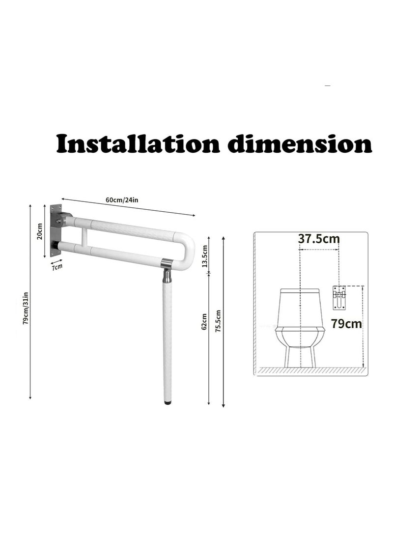 Toilet Grab Bar Foldable Drop Down Toilet Hand Rail Non Slip Toilet Aid Assist Rail Bathroom Safety Toilet Grab Bar Wall Mounted Seat Support Rail for Disabled Elderly Pregnant Load Up 200kg