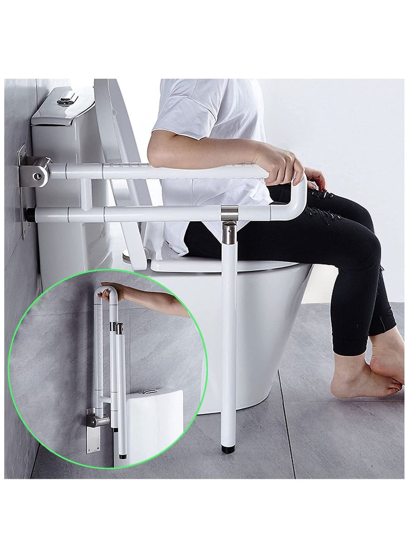 Toilet Grab Bar Foldable Drop Down Toilet Hand Rail Non Slip Toilet Aid Assist Rail Bathroom Safety Toilet Grab Bar Wall Mounted Seat Support Rail for Disabled Elderly Pregnant Load Up 200kg