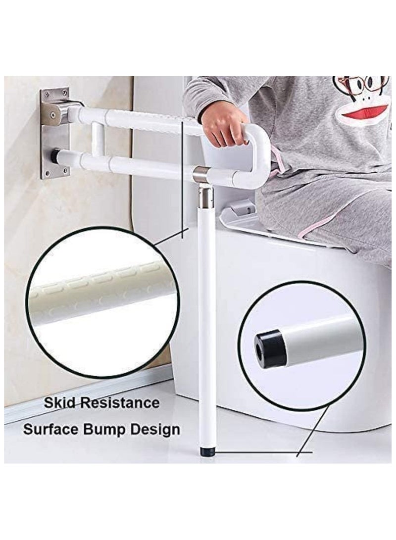 Toilet Grab Bar Foldable Drop Down Toilet Hand Rail Non Slip Toilet Aid Assist Rail Bathroom Safety Toilet Grab Bar Wall Mounted Seat Support Rail for Disabled Elderly Pregnant Load Up 200kg