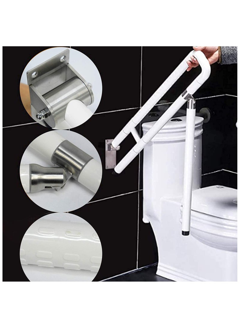 Toilet Grab Bar Foldable Drop Down Toilet Hand Rail Non Slip Toilet Aid Assist Rail Bathroom Safety Toilet Grab Bar Wall Mounted Seat Support Rail for Disabled Elderly Pregnant Load Up 200kg