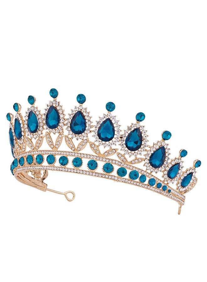 Tiara For Women Gold Crown W/Teal Blue Crystal Royal Queen Rhinestone Headpiece Headband For Princess Girls Kids Bridal Birthday Wedding Pageant Prom Homecoming Halloween Costume Party