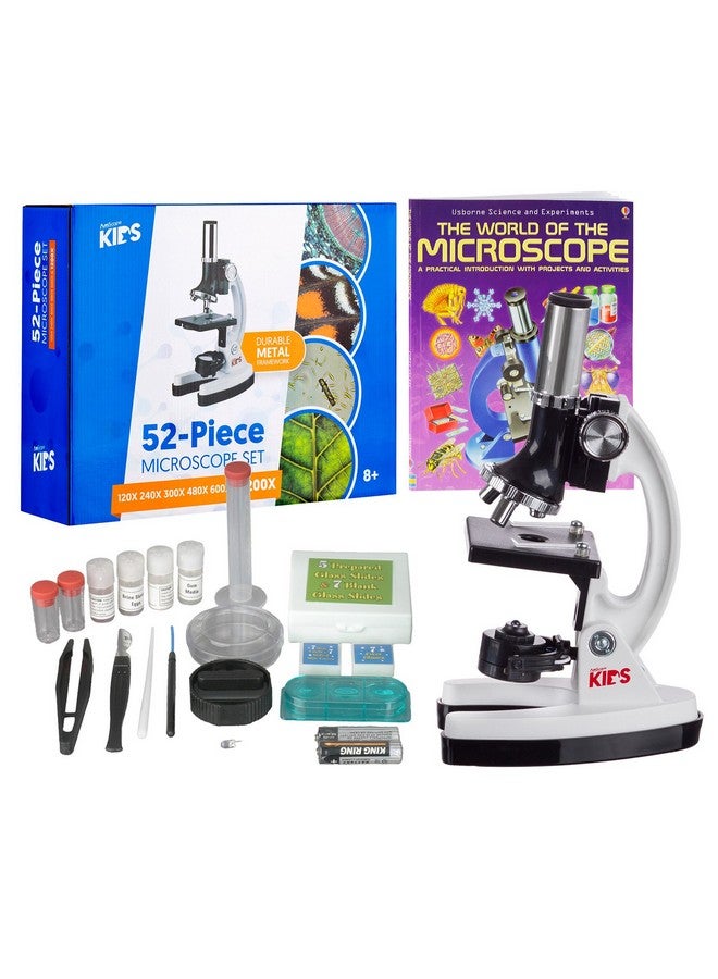 M30Abskt2Wwm 1200X 52Pcs Kids Student Beginner Microscope Kit With Slides Led Light Storage Box And Bookthe World Of The Microscope White