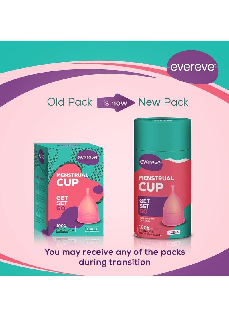 Evereve Menstrual Cup for Women - Small Size with Pouch, Silicone body, Odour and Rash Free, No Leak, Protection for Up to 10-12 Hours, FDA Approved, pink