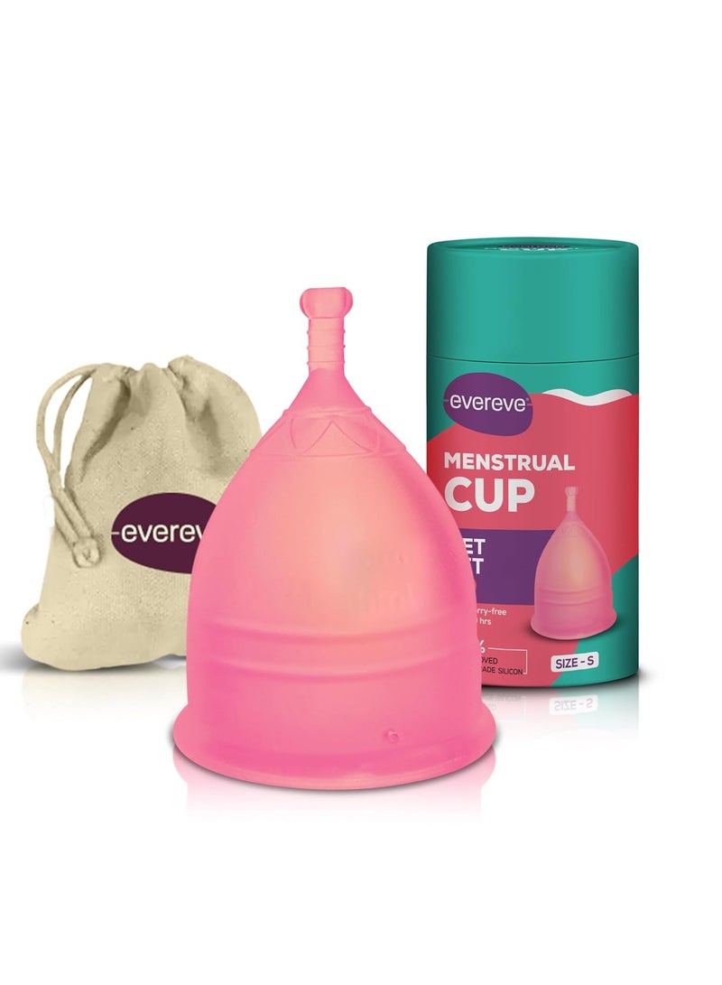 Evereve Menstrual Cup for Women - Small Size with Pouch, Silicone body, Odour and Rash Free, No Leak, Protection for Up to 10-12 Hours, FDA Approved, pink