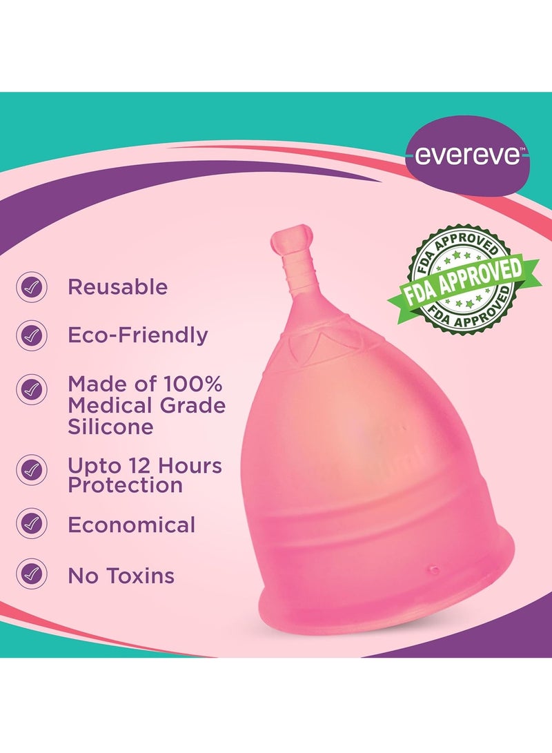 Evereve Menstrual Cup for Women - Small Size with Pouch, Silicone body, Odour and Rash Free, No Leak, Protection for Up to 10-12 Hours, FDA Approved, pink