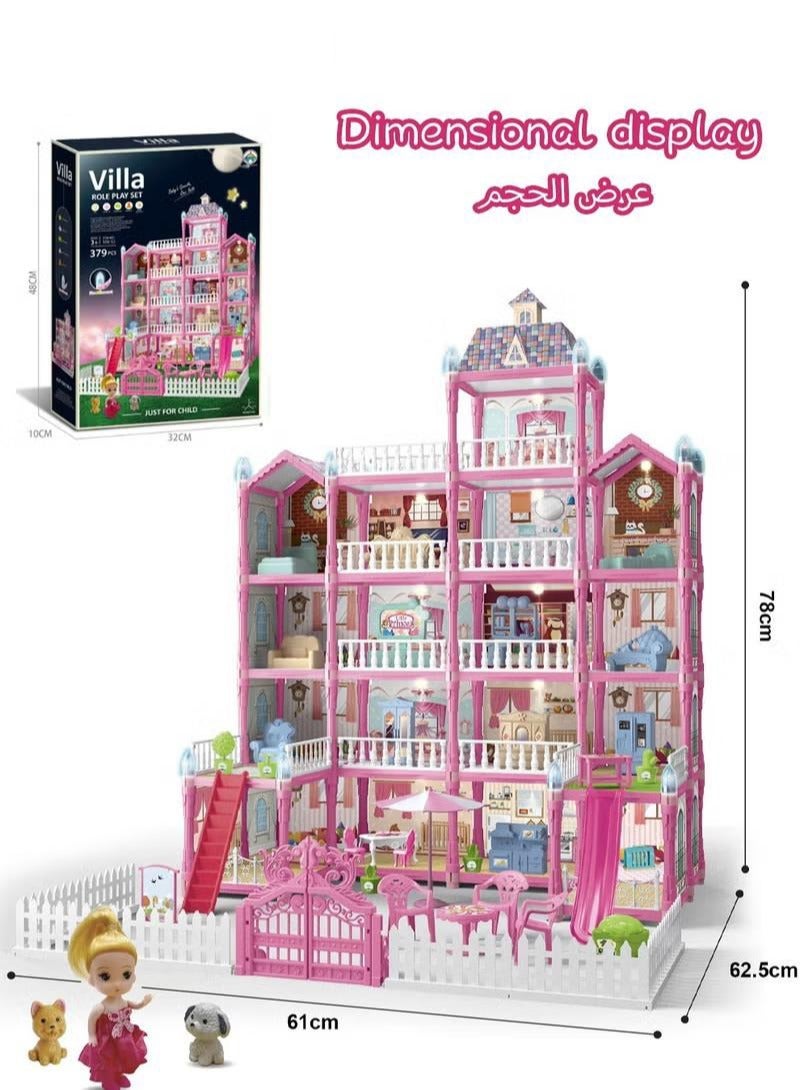 Doll House Toys,Big Size 5 Floors 19 Rooms Castle House With Decorating Dollhouse Accessories And Furniture,DIY Building Playset,Gift For Girl