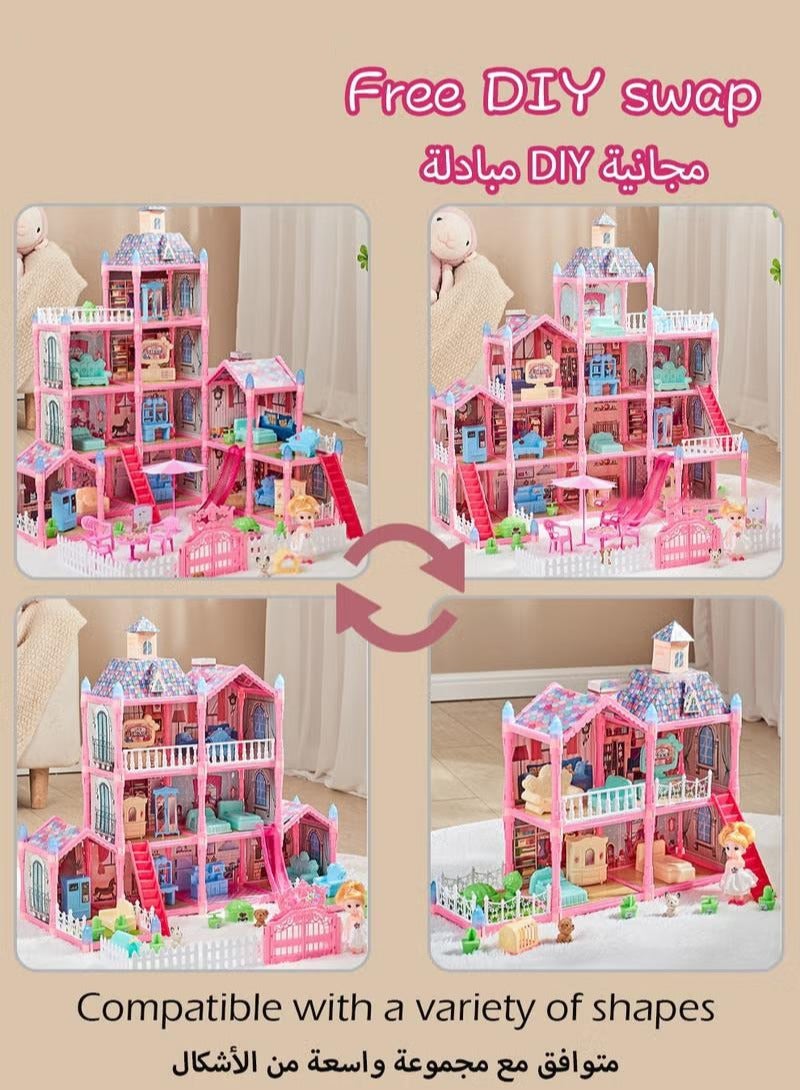 Doll House Toys,Big Size 5 Floors 19 Rooms Castle House With Decorating Dollhouse Accessories And Furniture,DIY Building Playset,Gift For Girl