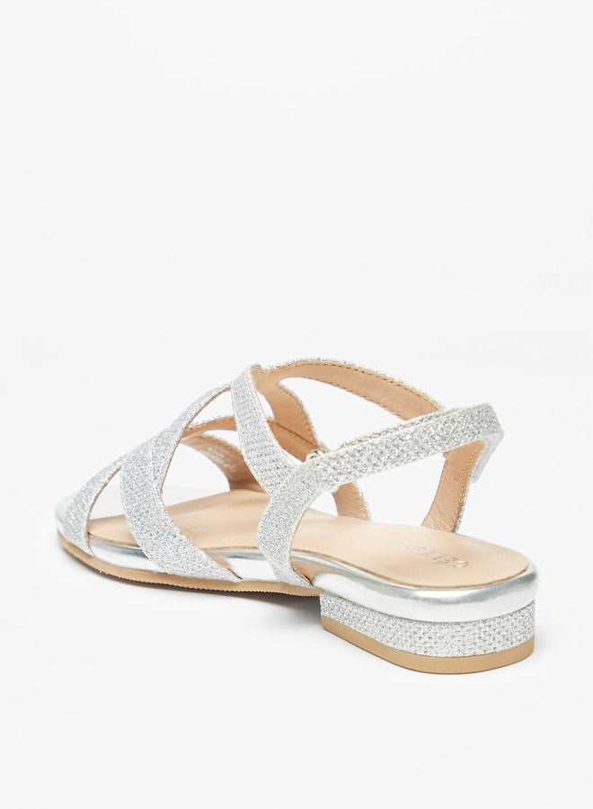 Girls Textured Flat Sandals with Hook and Loop Closure