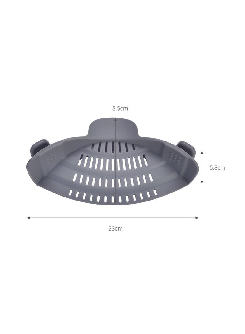 Clip On Strainer For Pots Pan Pasta Strainer Silicone Food Strainer Hands-Free Pan Strainer Clip-On Kitchen Food Strainer For Spaghetti Pasta Ground Beef Fits All Bowls And Pots - Gray