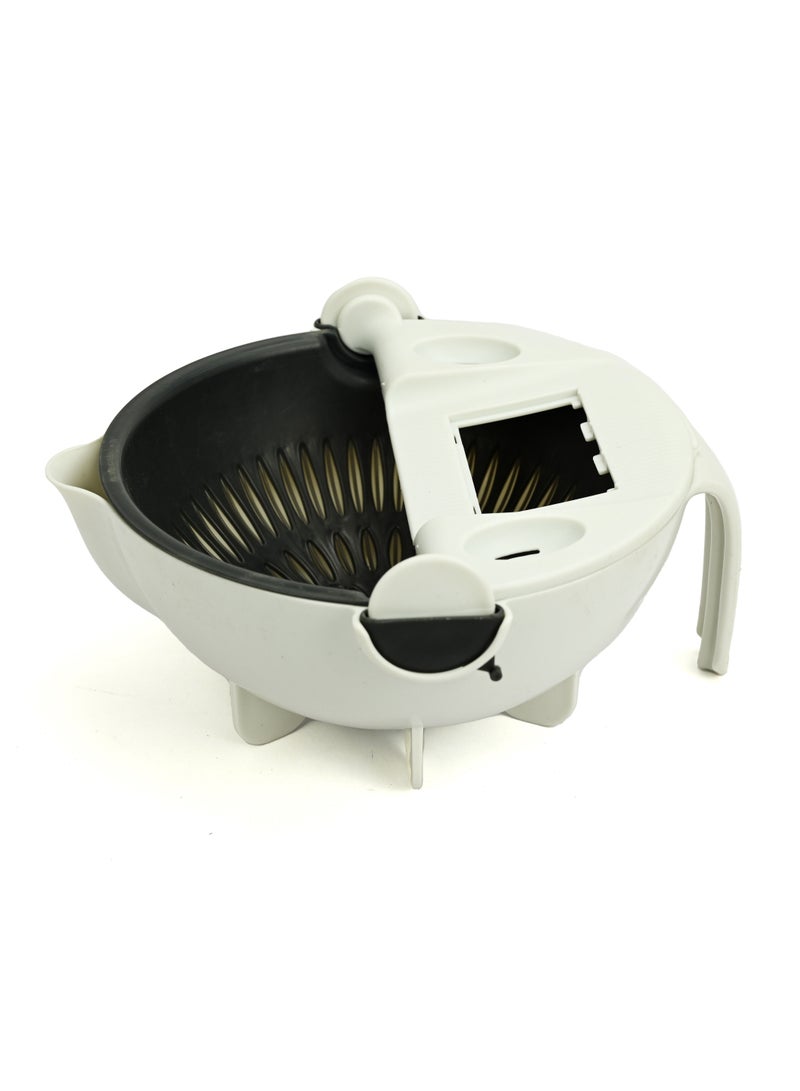 Wet Basket Vegetable Cutter Rotate Vegetable Cutter 7-In-1 Multifunctional Rotating Vegetable Cutter With Drain Basket Large Capacity Vegetables, Kitchen Tool – White Grey