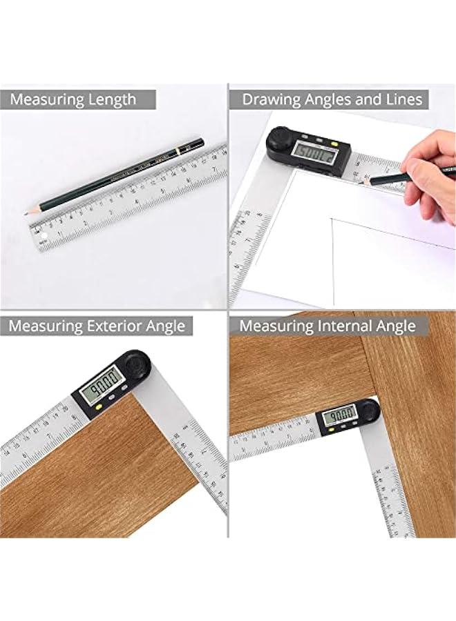 Digital Angle Finder,  Popular 8 Inch/200mm PVC Plastic Protractor Angle Ruler 0-360°Digital Inclinometer Electronic Digital Angle Ruler with LCD Display for Woodworking Construction etc.