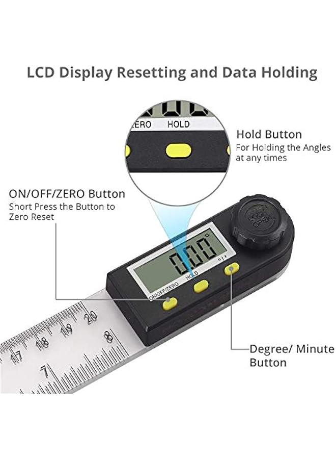 Digital Angle Finder,  Popular 8 Inch/200mm PVC Plastic Protractor Angle Ruler 0-360°Digital Inclinometer Electronic Digital Angle Ruler with LCD Display for Woodworking Construction etc.