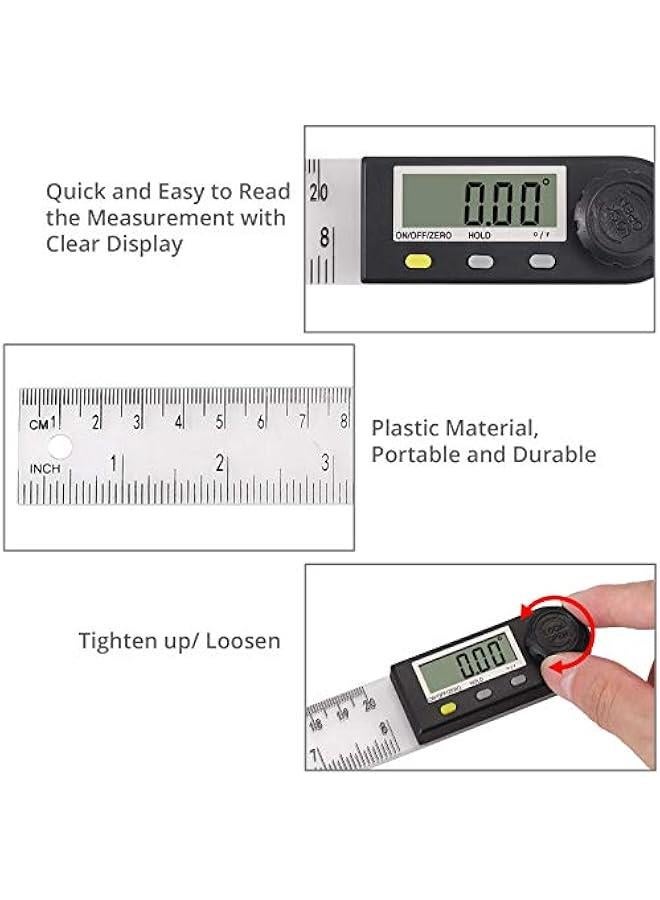 Digital Angle Finder,  Popular 8 Inch/200mm PVC Plastic Protractor Angle Ruler 0-360°Digital Inclinometer Electronic Digital Angle Ruler with LCD Display for Woodworking Construction etc.