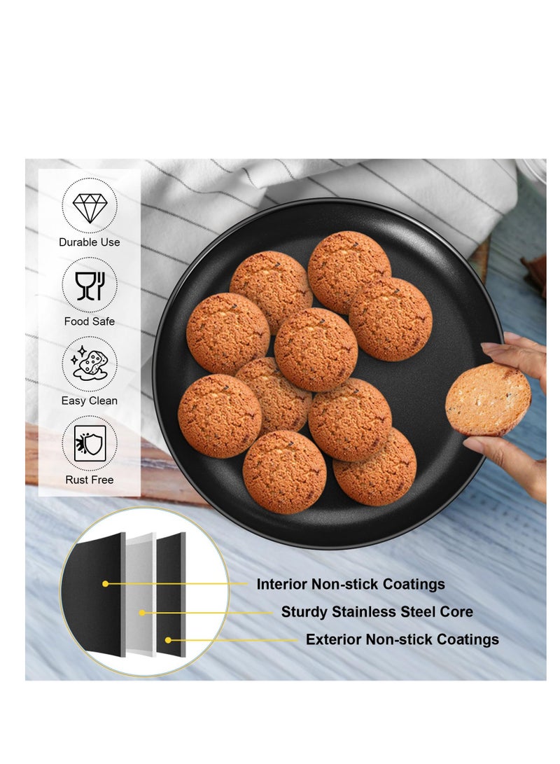 10 Inch Pizza Pan Set of 2, Nonstick Pizza Pans Trays, Round Bakeware for Oven Baking Serving, Stainless Steel Core with Non-Stick Coatings, Healthy & Reusable & Easy Clean, Oven & Freezer Safe