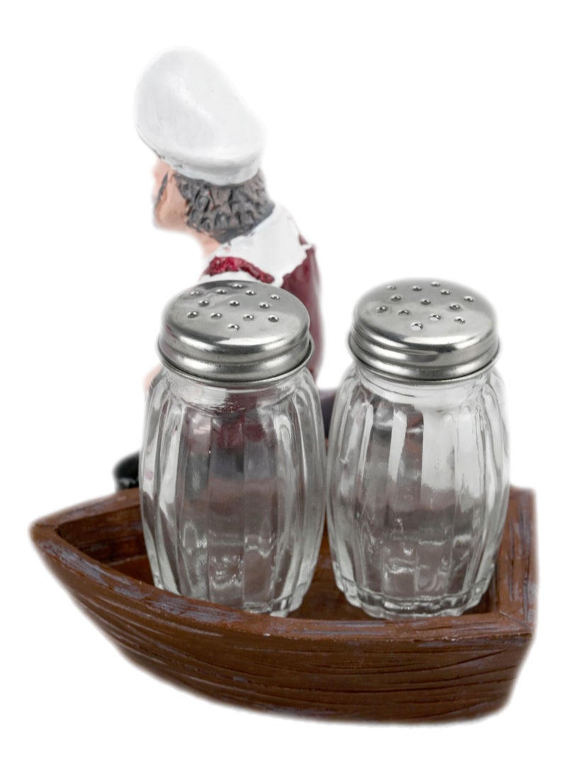 Glass Salt & Pepper Shakers Set, 24 Toothpick Sticks, Sailor Decorative Spice Organizer with Boat Shape Holder, Salt and Pepper Shakers, Figurine Gift for Family, Kitchen, Restaurant (Multicolor)