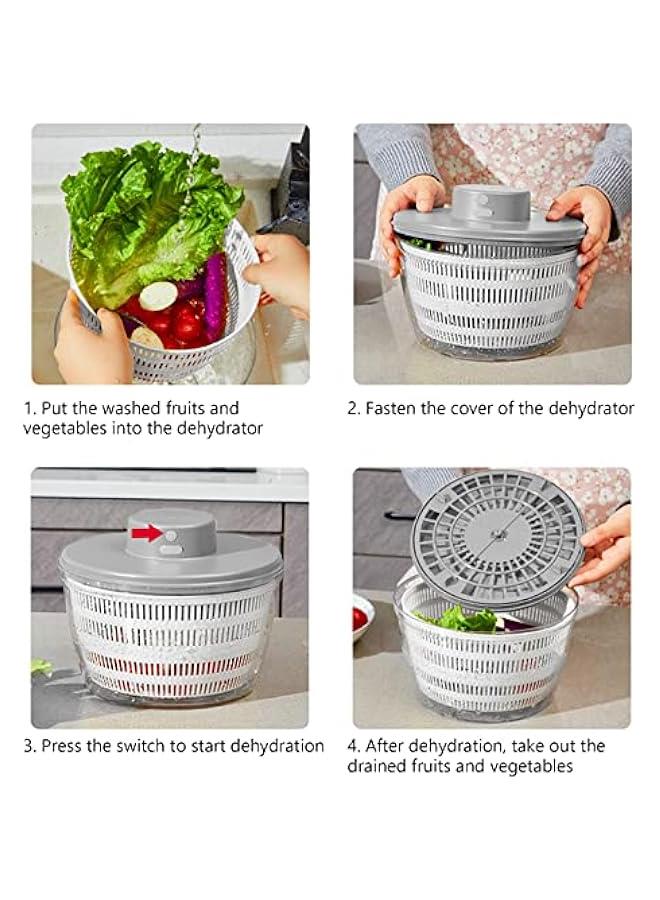 Electric Salad Spinner,Automatic Salad Rotator,USB Chargeble Lettuce Spinner- Easy Water Drain System,Lettuce Cleaner and Dryer for Home Kitchen Washing & Drying Leafy Vegetables (White)