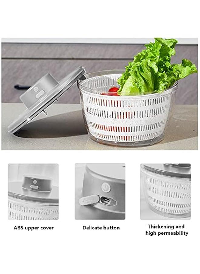Electric Salad Spinner,Automatic Salad Rotator,USB Chargeble Lettuce Spinner- Easy Water Drain System,Lettuce Cleaner and Dryer for Home Kitchen Washing & Drying Leafy Vegetables (White)