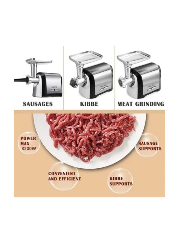 SOKANY SK-088 3200W Electric Meat Sausage Maker, 3 in 1 Kitchen Sausage Filler with 3 Hole Slices Stainless Steel