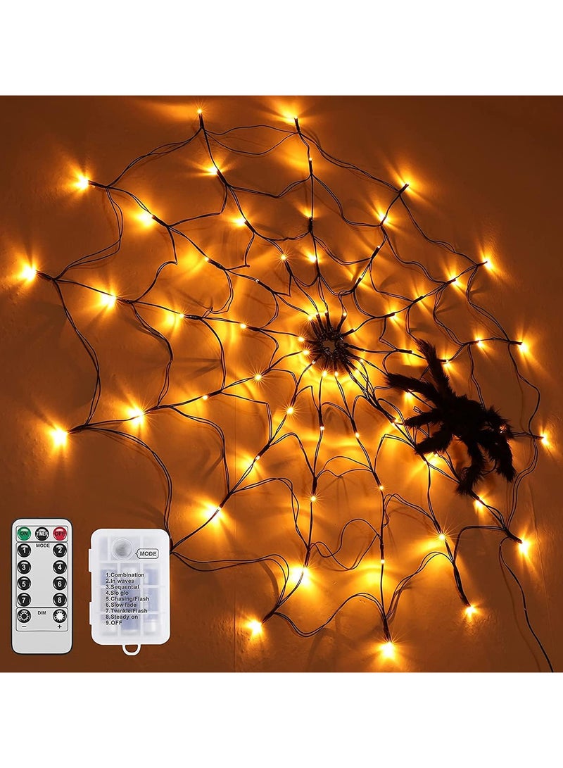 Decorations Lights, LED Spider Web Lights, 70 LEDs Spider Web Light with 8 Light Modes, Festival Decoration with Remote Control for Party, Garden, Window, Indoor