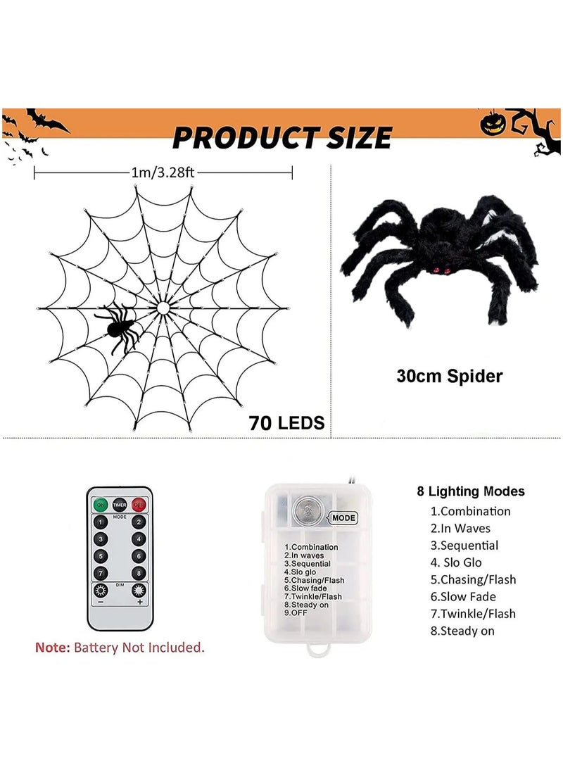 Decorations Lights, LED Spider Web Lights, 70 LEDs Spider Web Light with 8 Light Modes, Festival Decoration with Remote Control for Party, Garden, Window, Indoor