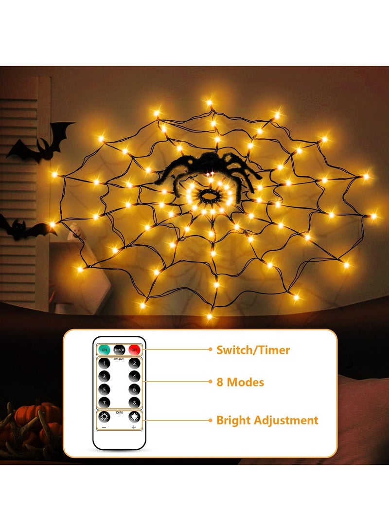 Decorations Lights, LED Spider Web Lights, 70 LEDs Spider Web Light with 8 Light Modes, Festival Decoration with Remote Control for Party, Garden, Window, Indoor