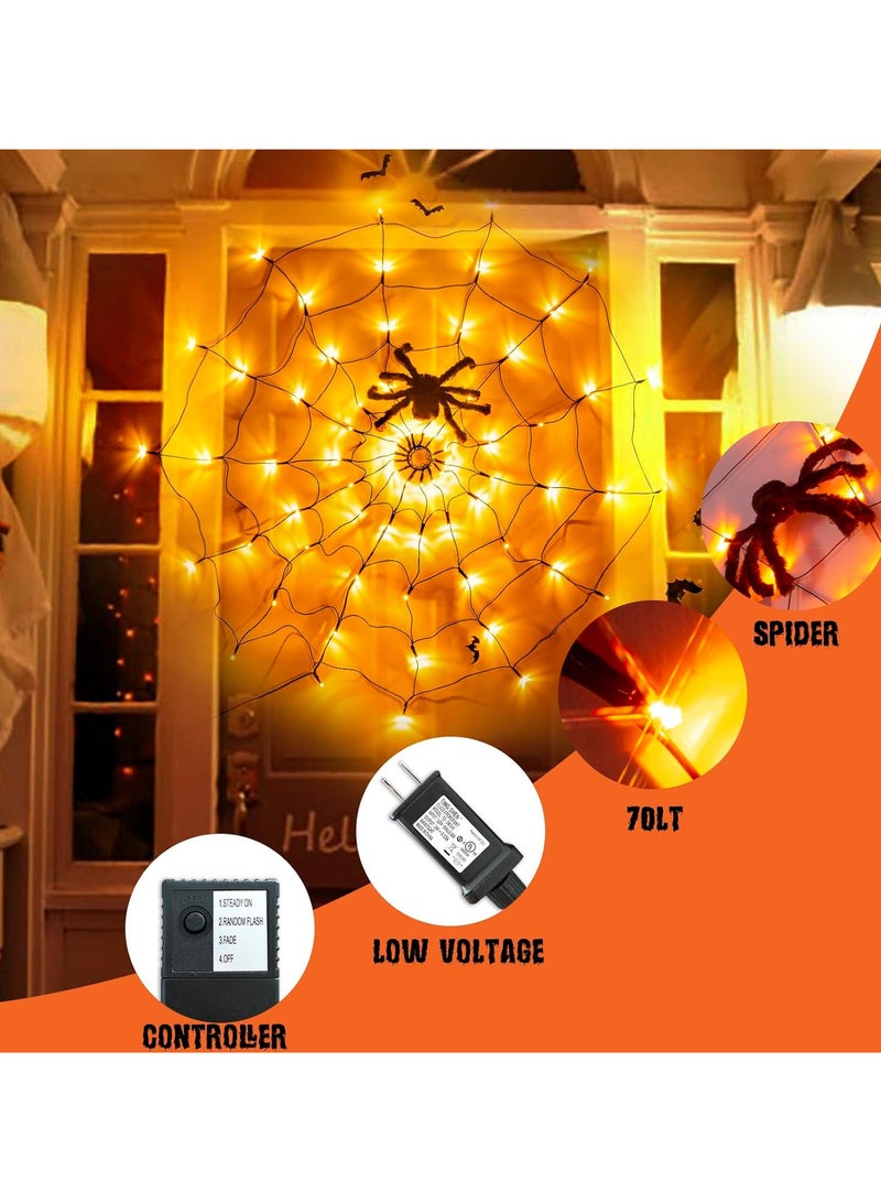 Decorations Lights, LED Spider Web Lights, 70 LEDs Spider Web Light with 8 Light Modes, Festival Decoration with Remote Control for Party, Garden, Window, Indoor