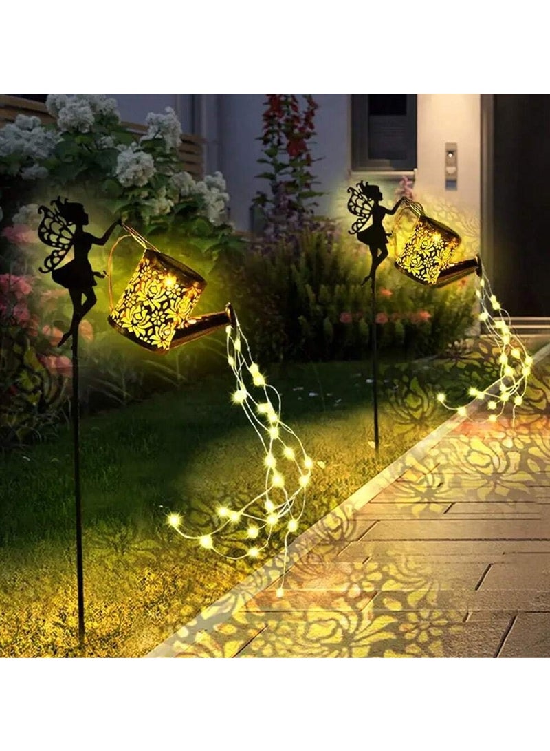 2pc 25IN Solar Powered Watering Can Light Stand, Simulated Flowing Filament Lamp, Suitable For Garden Lawn Patio Villa Courtyard