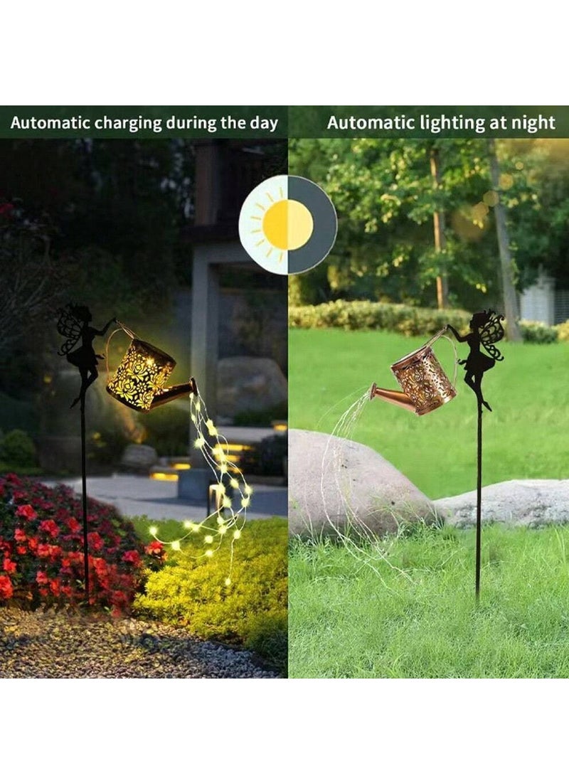 2pc 25IN Solar Powered Watering Can Light Stand, Simulated Flowing Filament Lamp, Suitable For Garden Lawn Patio Villa Courtyard