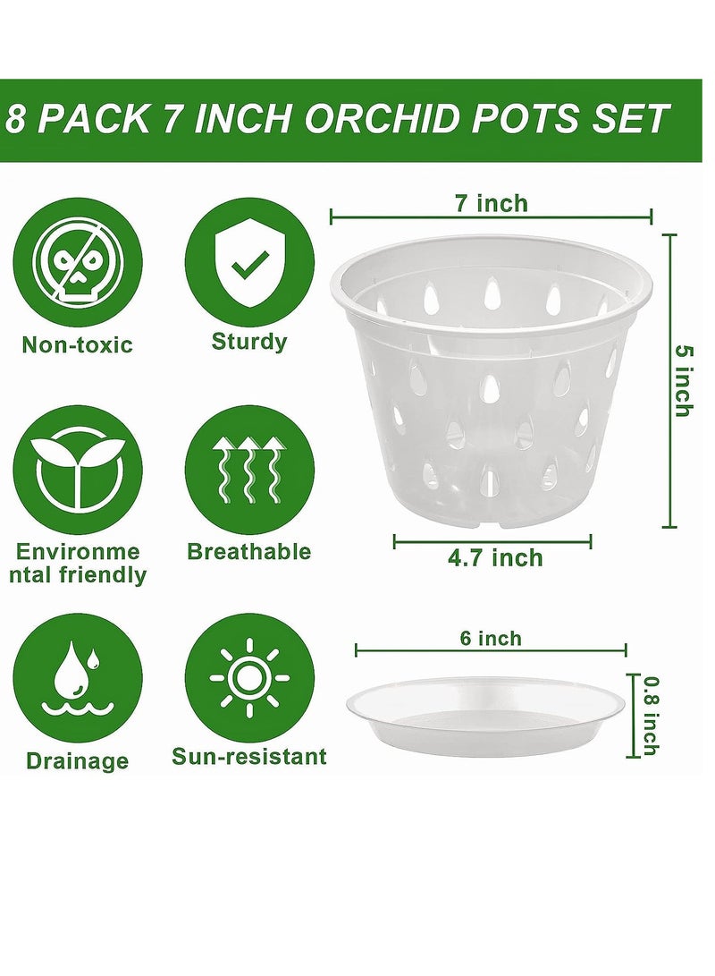 Clear Plastic Orchid Pots 7 Inch 5 Pack with Drainage Holes and Saucers for Indoor and Outdoor Plants Succulents and Flowers