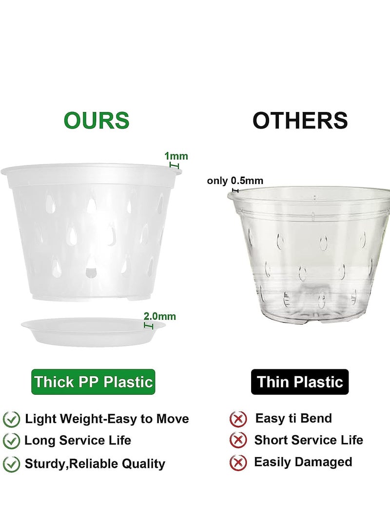 Clear Plastic Orchid Pots 7 Inch 5 Pack with Drainage Holes and Saucers for Indoor and Outdoor Plants Succulents and Flowers