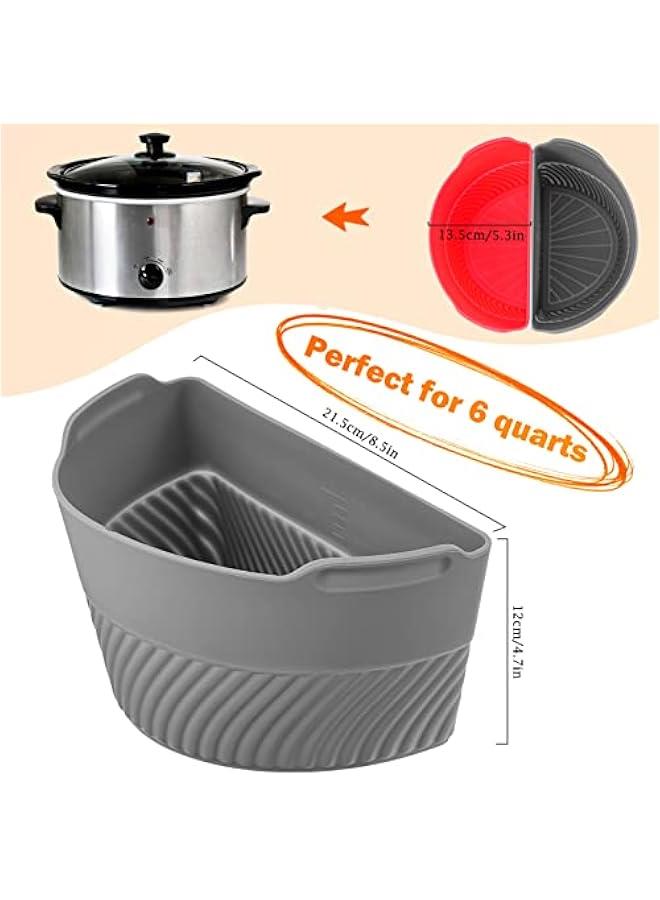 Silicone Slow Cooker Liners for Crock Pot 6 QT, Easy Cleanup Silicone Slow Cooker Liner, Reusable Food-Grade Material Heat Resistant Leakproof Slow Cooker Insert, Dishwasher Safe(Red+ Grey)