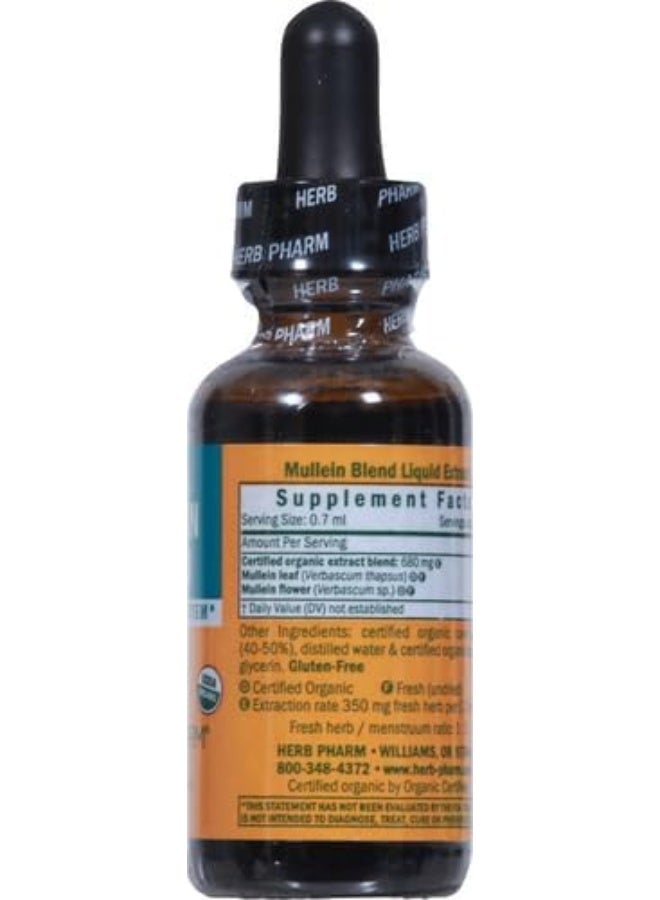 Herb Pharm Certified Organic Mullein Blend Liquid Extract for Respiratory System Support - 1 Ounce