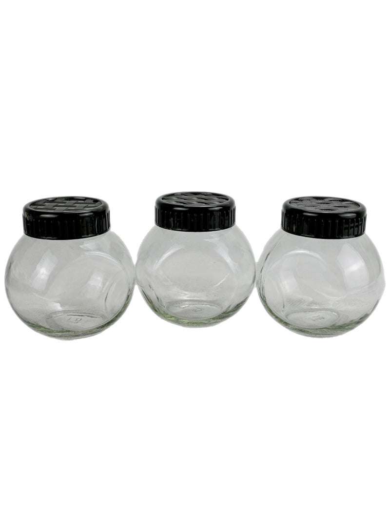 Round Jars With Airtight Lids, Airtight Glass Storage Canister With Plastic Lid, 3 Piece Glass Jar With Black Lids, Food Storage Containers For Pantry For Tea, Herbs, Sugar (3Pc, 500Ml)