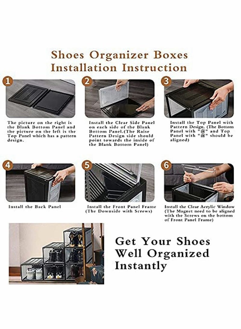 2PCS Shoe Storage Boxes Closet Organizer with Plastic Drawers Clear Plastic Stackable