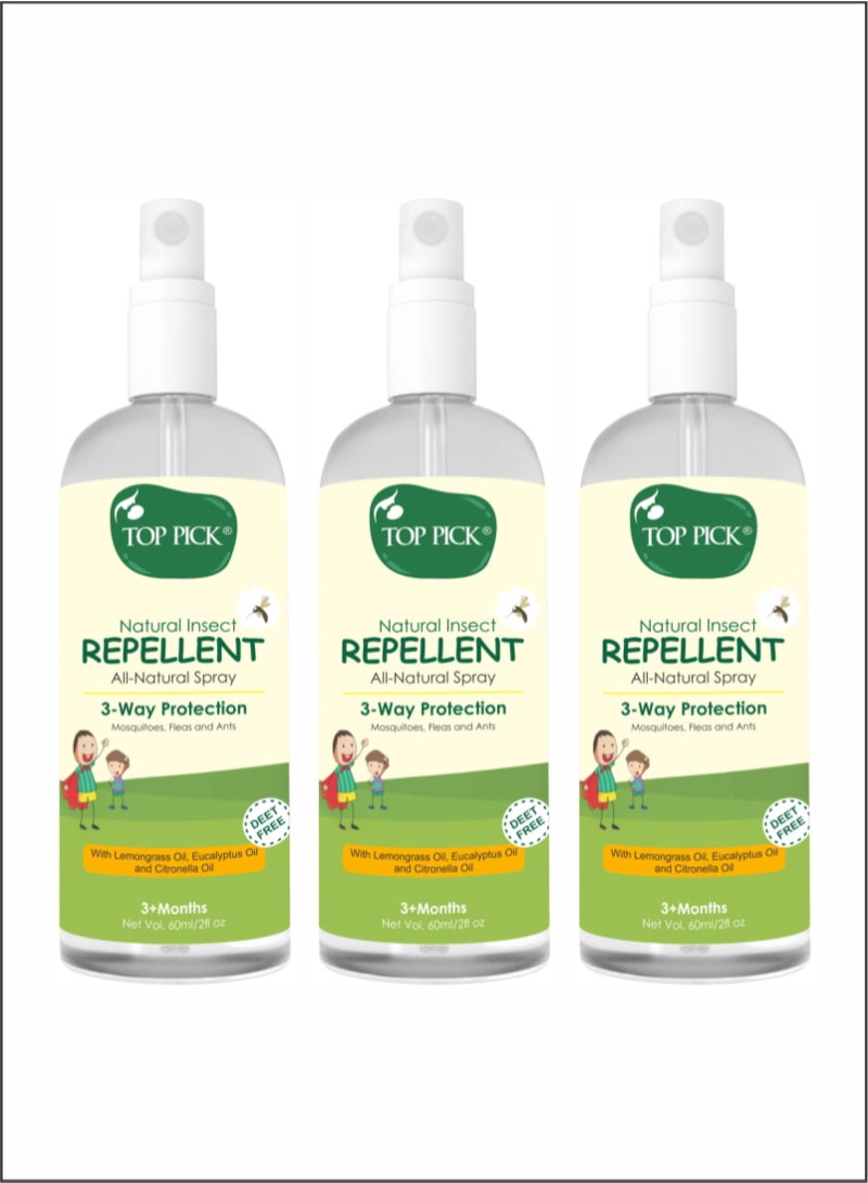Triple Protection Insect Repellent - Lemongrass, Eucalyptus - Citronella For 3+ months Pack of 3