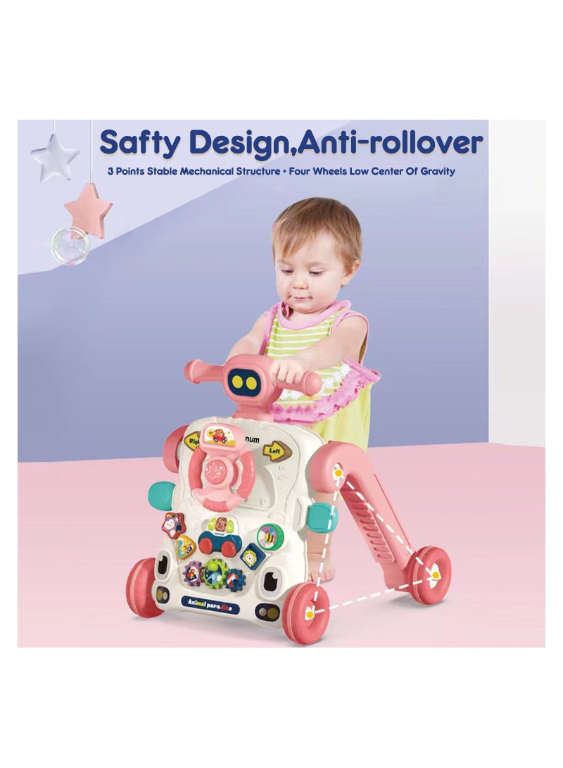 3-In-1 Baby Walker, Learning Table Mode, Game Panel Mode with Musical keyboard - Pink