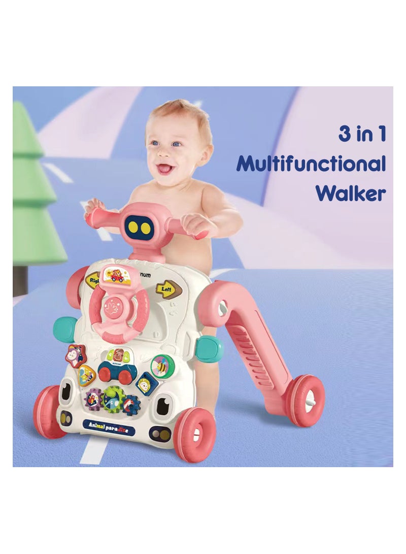 3-In-1 Baby Walker, Learning Table Mode, Game Panel Mode with Musical keyboard - Pink