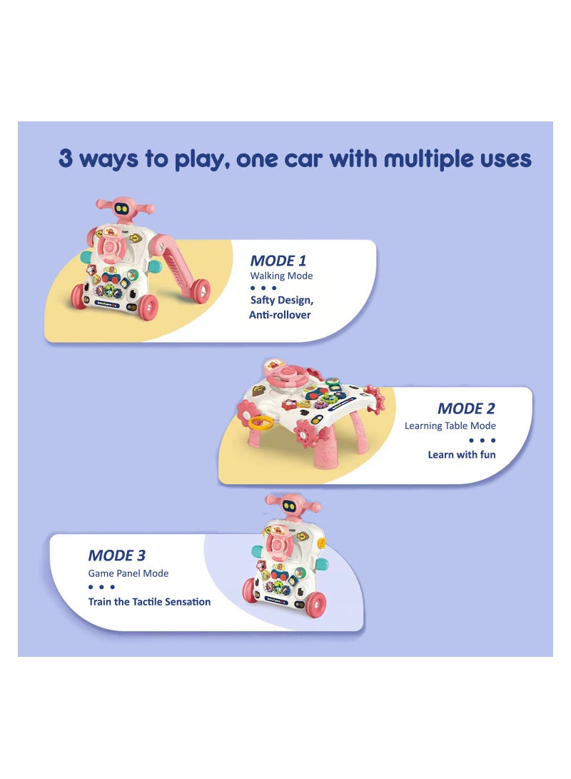 3-In-1 Baby Walker, Learning Table Mode, Game Panel Mode with Musical keyboard - Pink