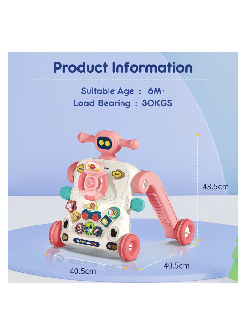 3-In-1 Baby Walker, Learning Table Mode, Game Panel Mode with Musical keyboard - Pink