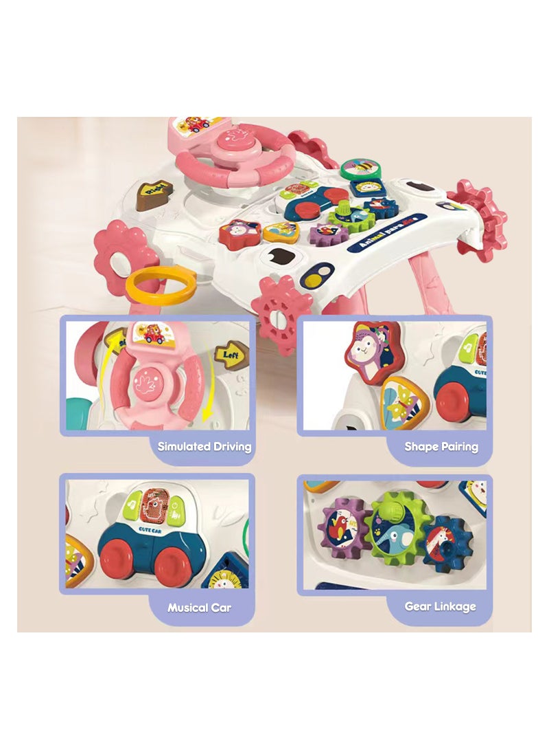 3-In-1 Baby Walker, Learning Table Mode, Game Panel Mode with Musical keyboard - Pink
