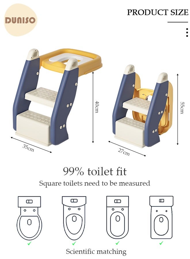 Kids' Potty Training Toilet Seat , Toddler Toilet Seat With Step Stool Ladder, Foldable Toddler Potty Seat For Toilet With Non-Slip Design, Adjustable Height For Baby Kids 2 To 5 Years Boys Girls Blue Pvc