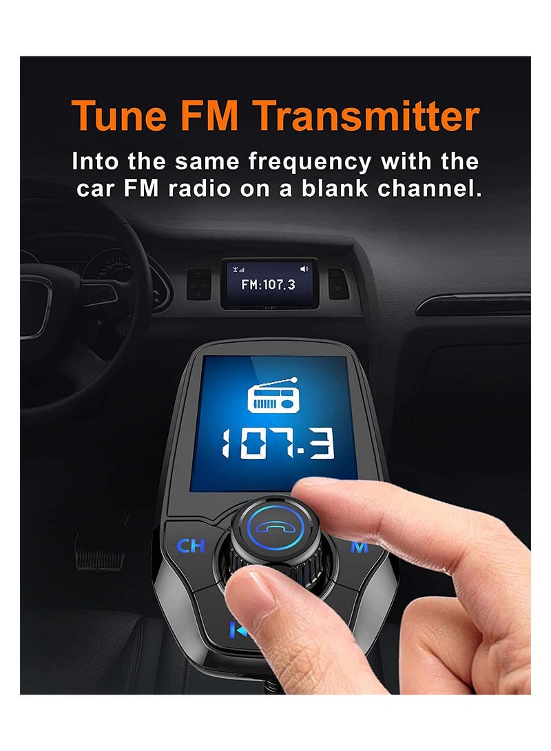 Bluetooth FM Transmitter in-Car Wireless Radio Adapter Kit W 1.8 Color Display Hands-Free Call AUX in Out SD TF Card USB Charger QC3.0 for All Smartphones Audio Players