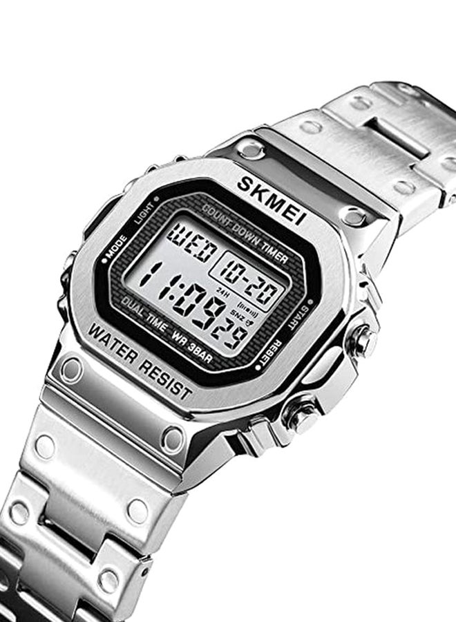 Water Resistant Digital Wrist Watch J3470 - 33 mm - Silver