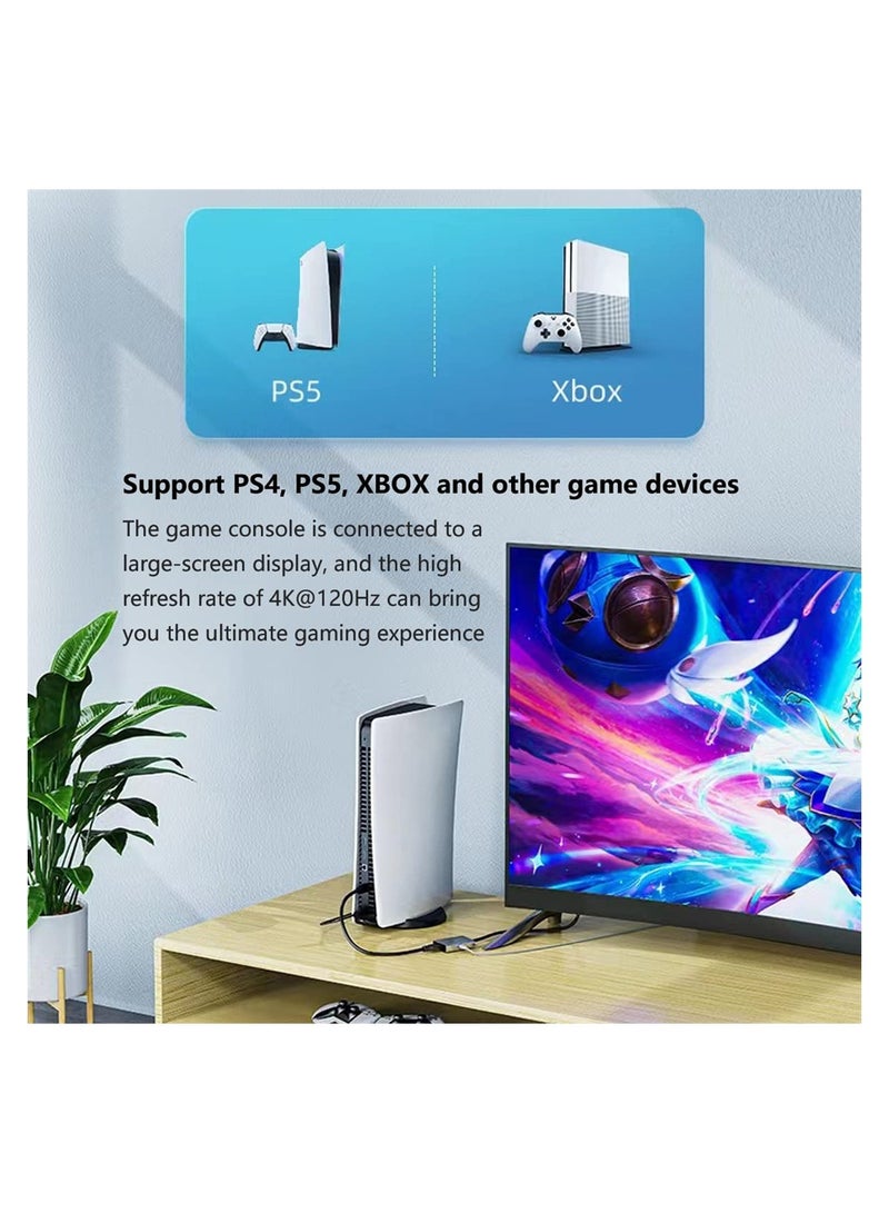 8K HDMI to DisplayPort Adapter with USB Power for Xbox PS4 PS5 NS 144Hz Support