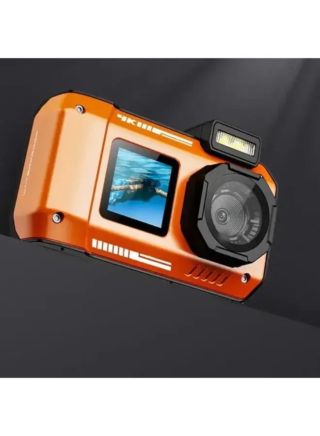 4K Waterproof Digital Camera, 48MP, 18x Zoom, Dual Screen, 20 Beauty Filters, 2500mAh Battery, Black